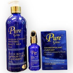 3-Pieces Bundle Set Pure Glow Maximum Strenght Beauty Milk, Serum & Bar Soap